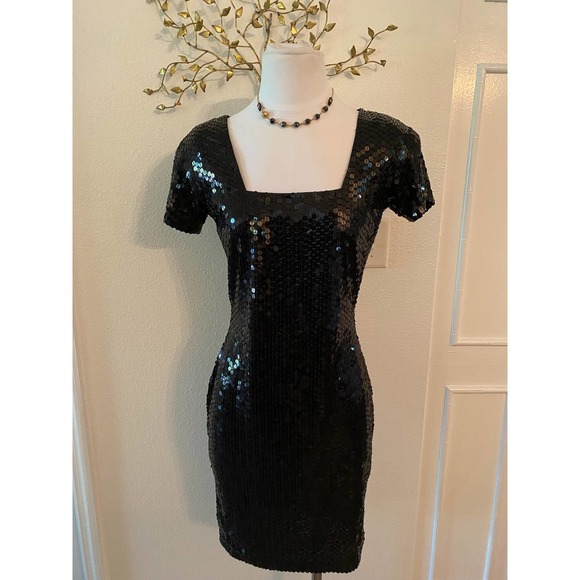 90s Cache Sequin Dress Black Size Small Wedding, Formal Attire Prom - Picture 7 of 7